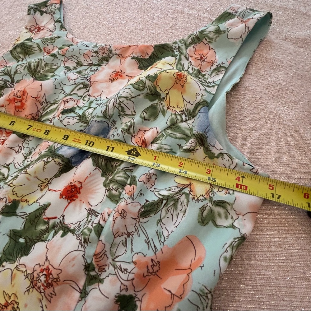 Floral Mini Dress Fit & Flare Sweet Feminine Sleeveless V Back Garden Print M - Picture 8 of 11